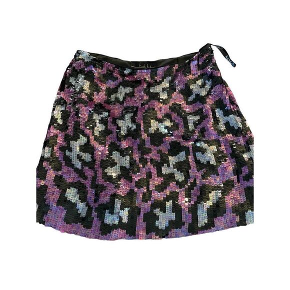 NWT Nicole Miller Collection Sequin Mini Skirt Pink Black Size 0 Retail $290 - Picture 1 of 16